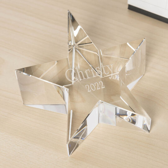 Deep Etched Personalized Crystal Star Paperweight